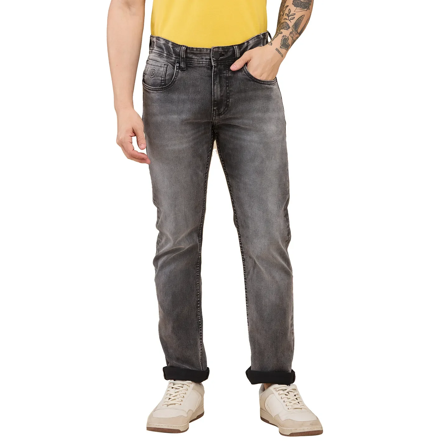 Grey Straight Fit Denims For Men By Being Human Clothing