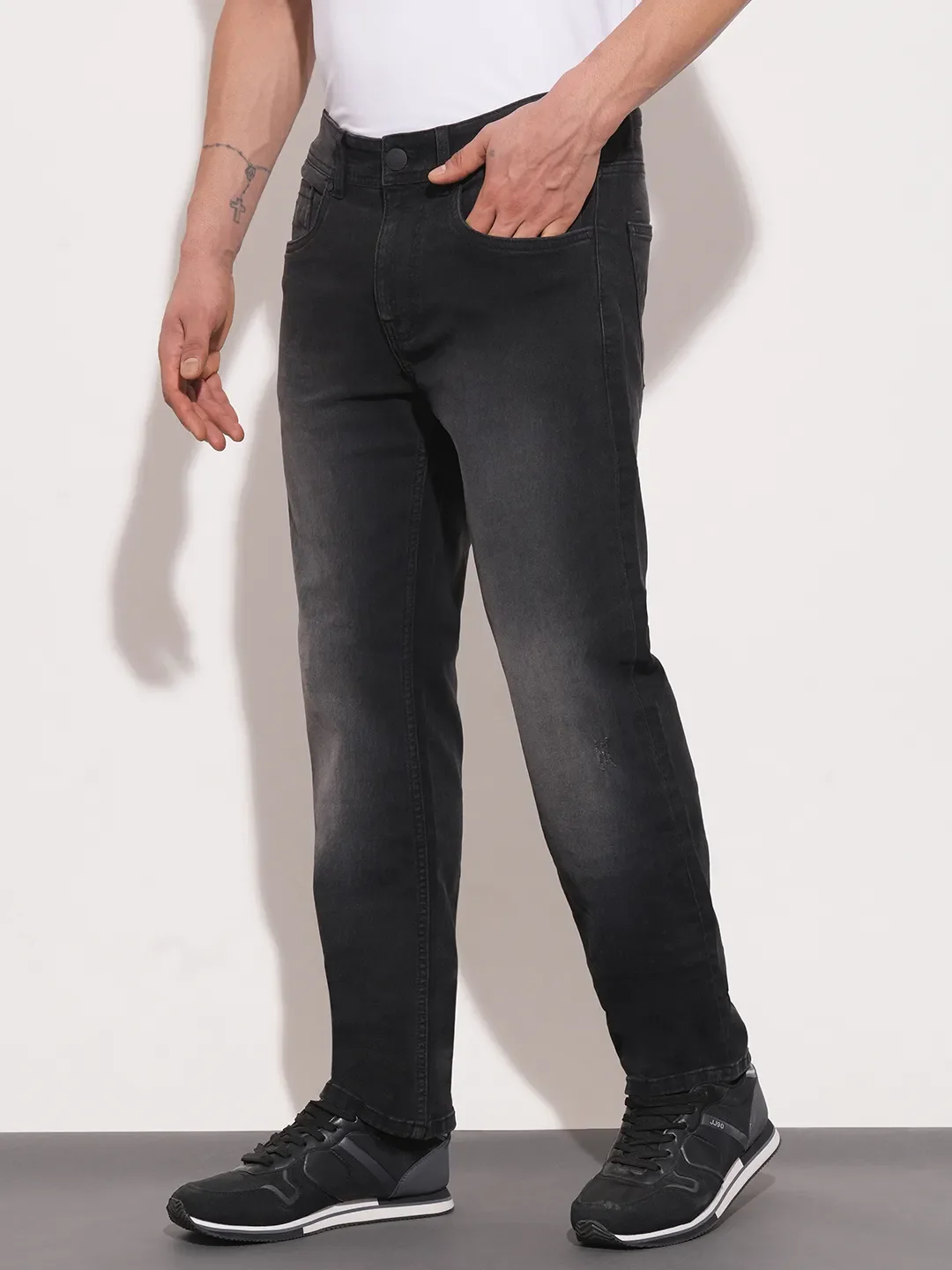 Grey Straight Fit Men's Denims by Being Human Clothing - Image 2