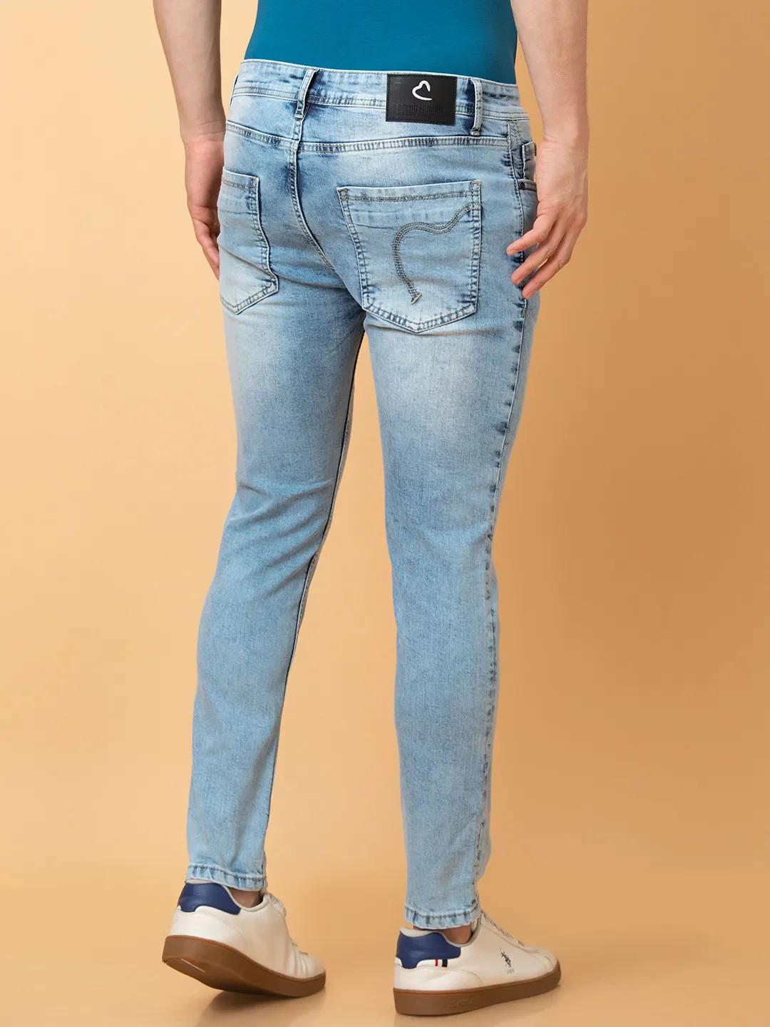 Light Blue Cropped Fit Denims For Men By Being Human Clothing - Image 3