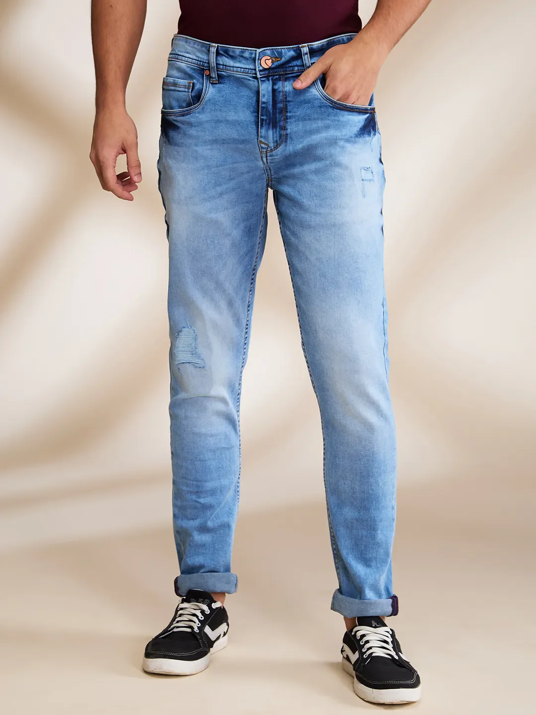 Light Blue Skinny Fit Denims For Men By Being Human Clothing