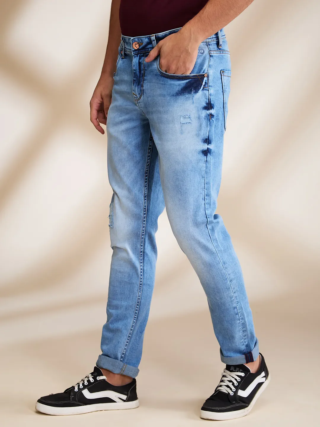 Light Blue Skinny Fit Denims For Men By Being Human Clothing - Image 4