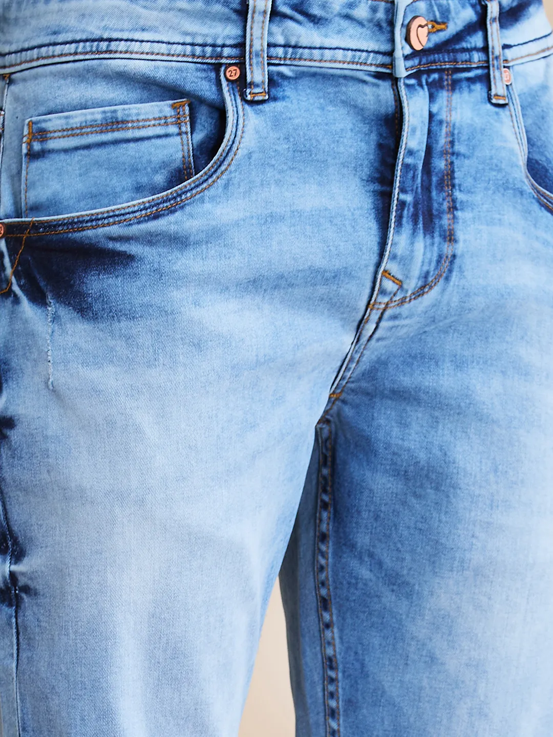Light Blue Skinny Fit Denims For Men By Being Human Clothing - Image 5