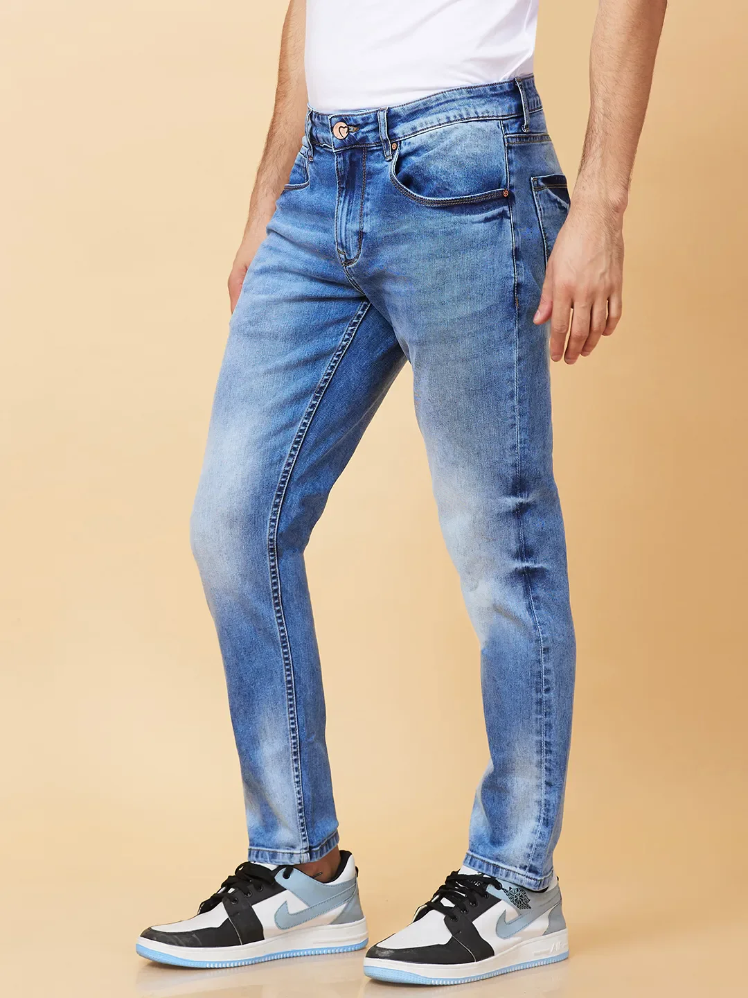 Light Blue Cropped Fit Denims For Men By Being Human Clothing - Image 4