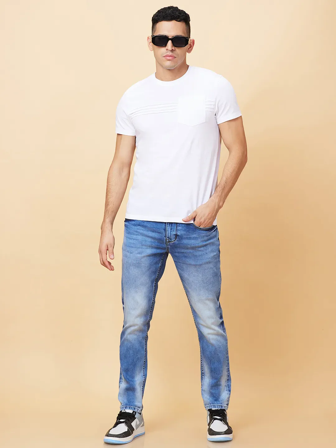 Light Blue Cropped Fit Denims For Men By Being Human Clothing - Image 6