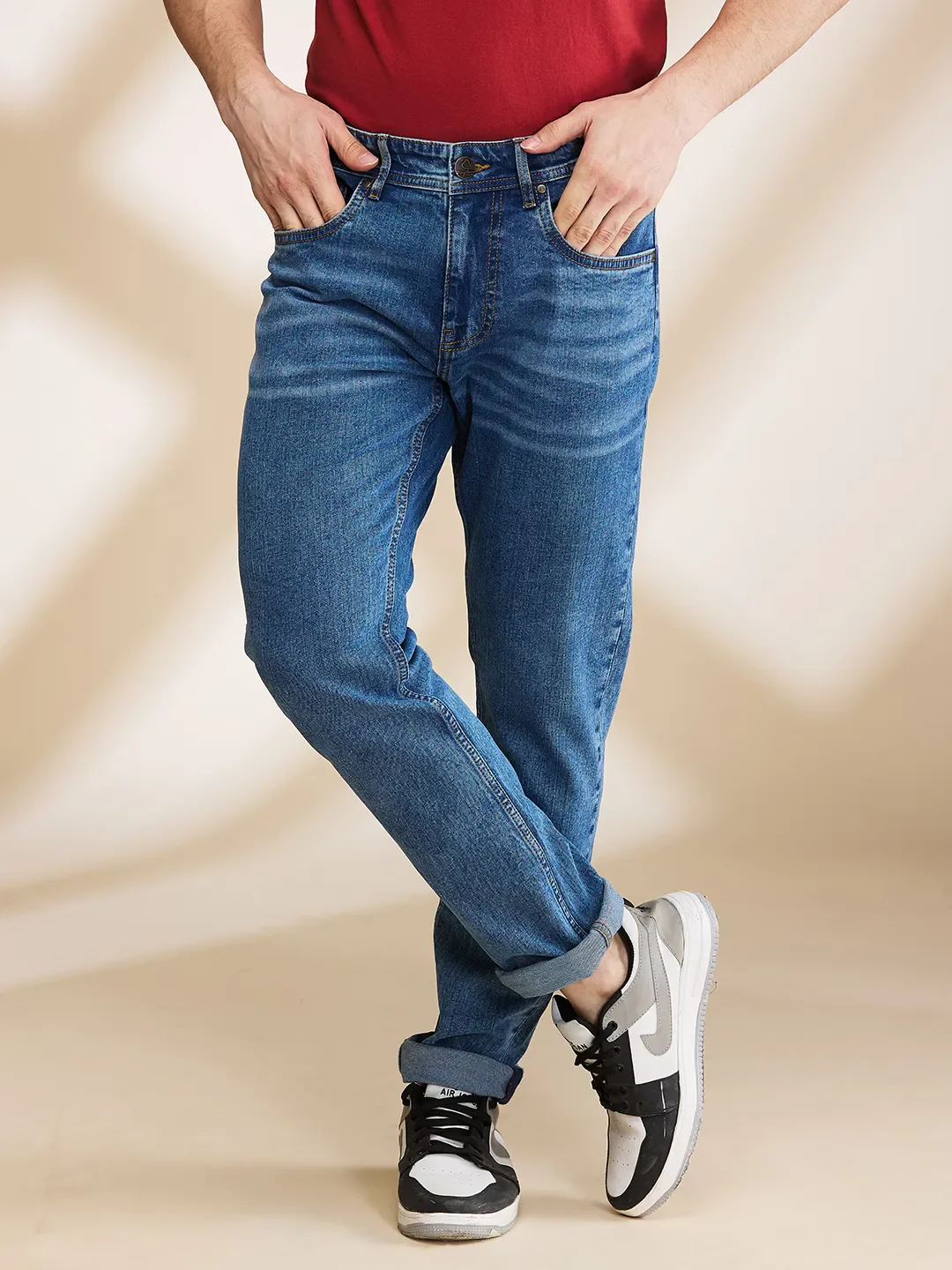 Light Blue Slim Fit Denims For Men By Being Human Clothing