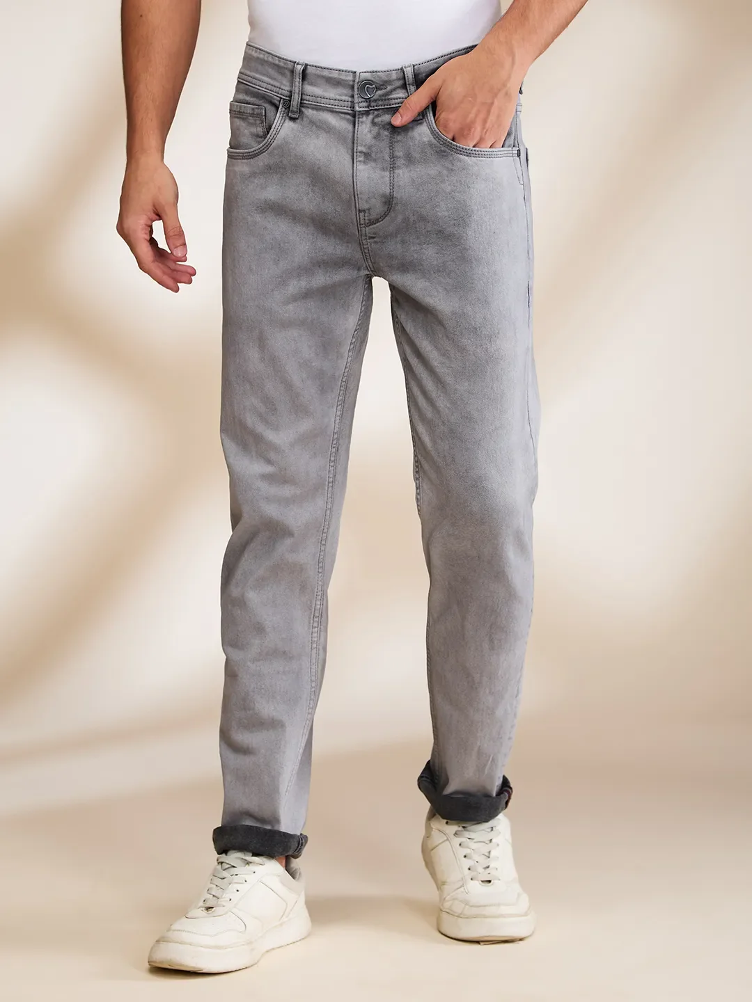 Grey Slim Fit Denims For Men By Being Human Clothing
