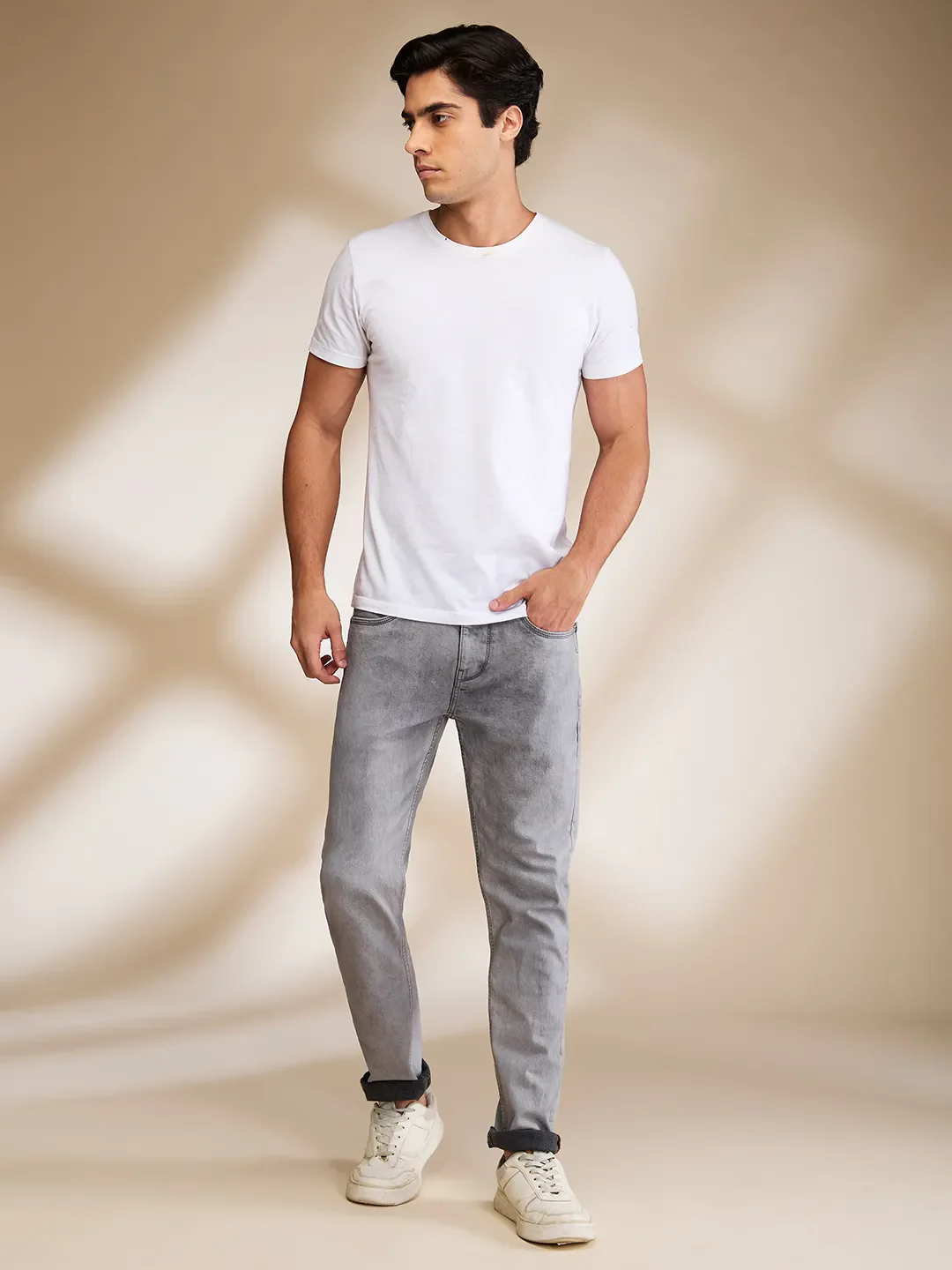 Grey Slim Fit Denims For Men By Being Human Clothing - Image 2