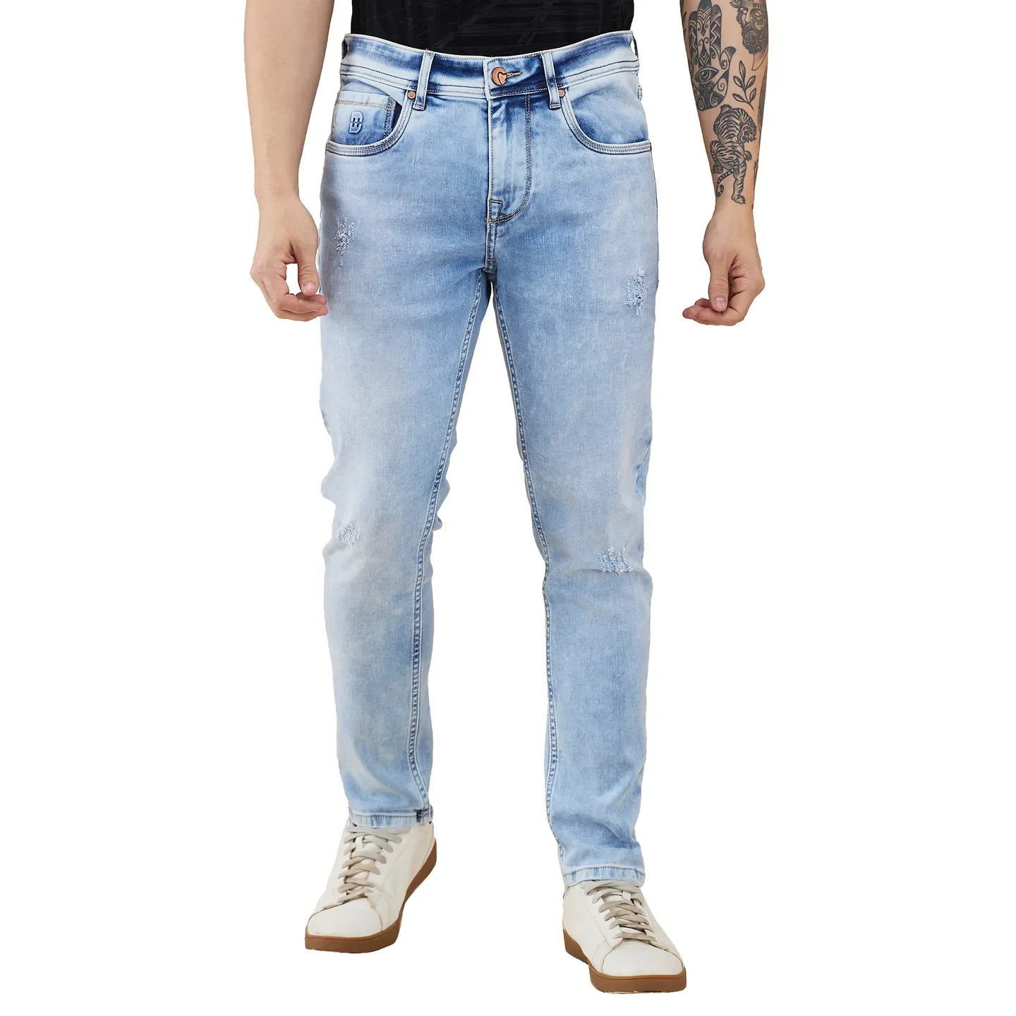 Light Blue Cropped Fit Denims For Men By Being Human Clothing