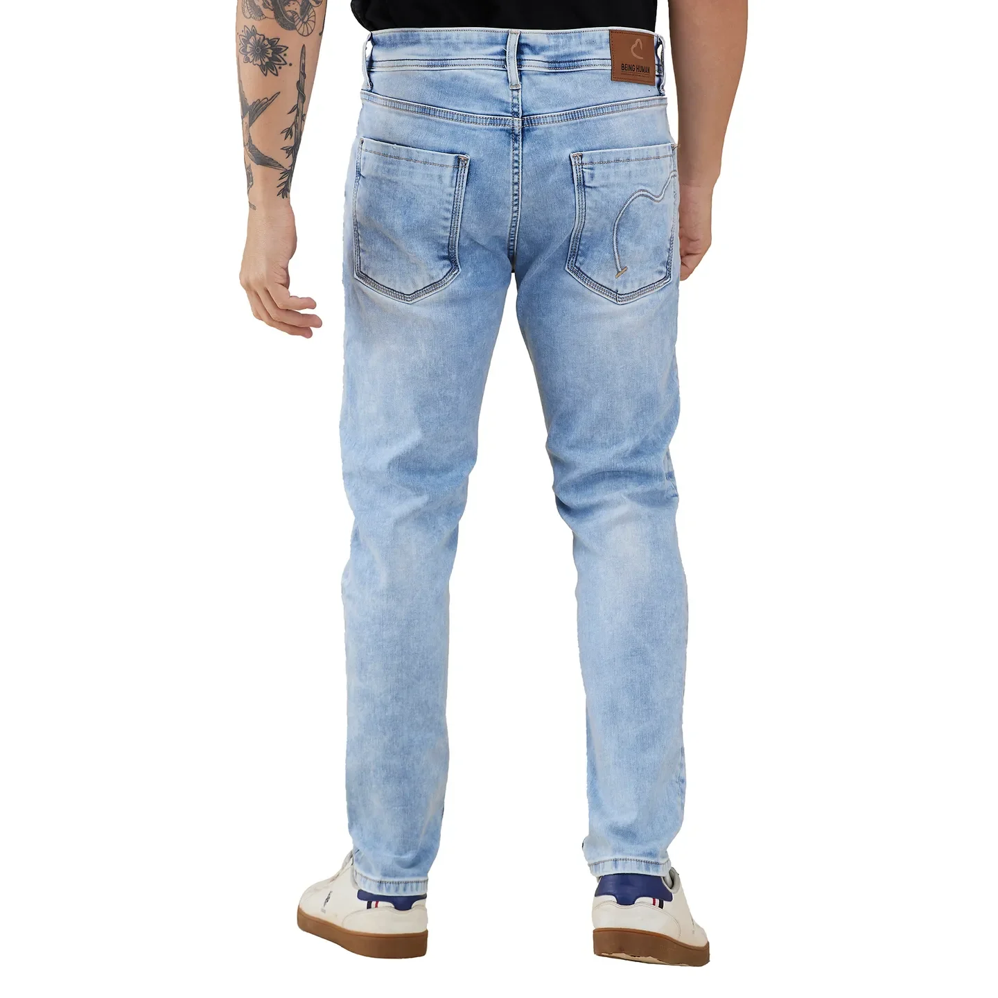 Light Blue Cropped Fit Denims For Men By Being Human Clothing - Image 3