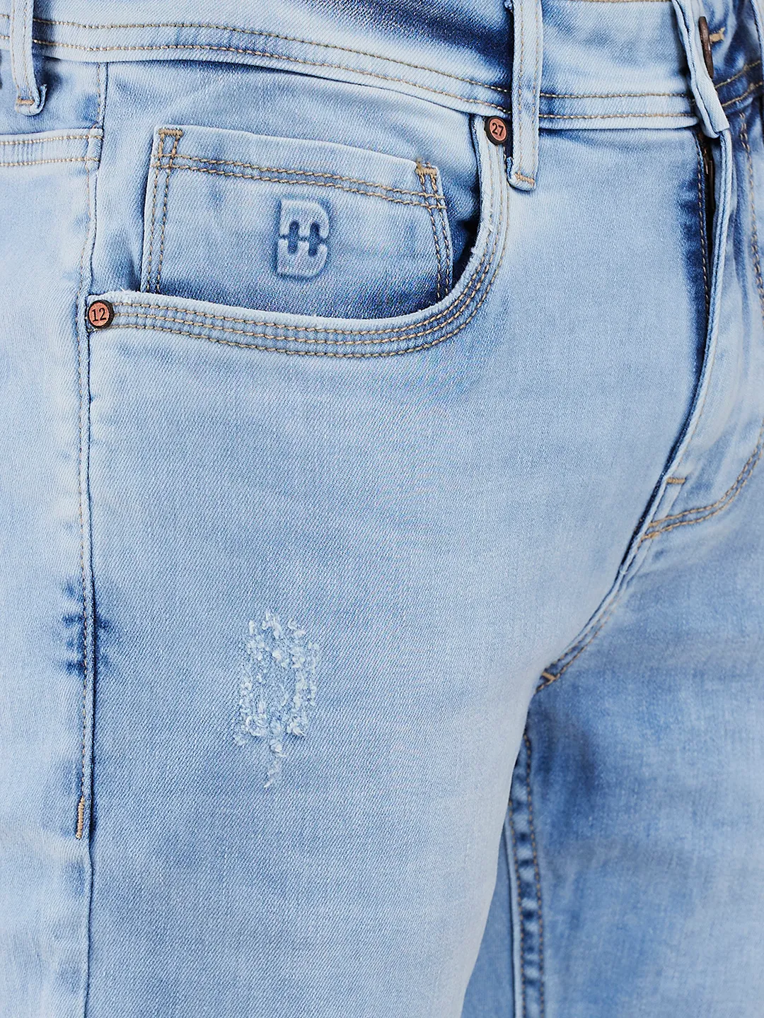 Light Blue Skinny Fit Denims For Men By Being Human Clothing - Image 5