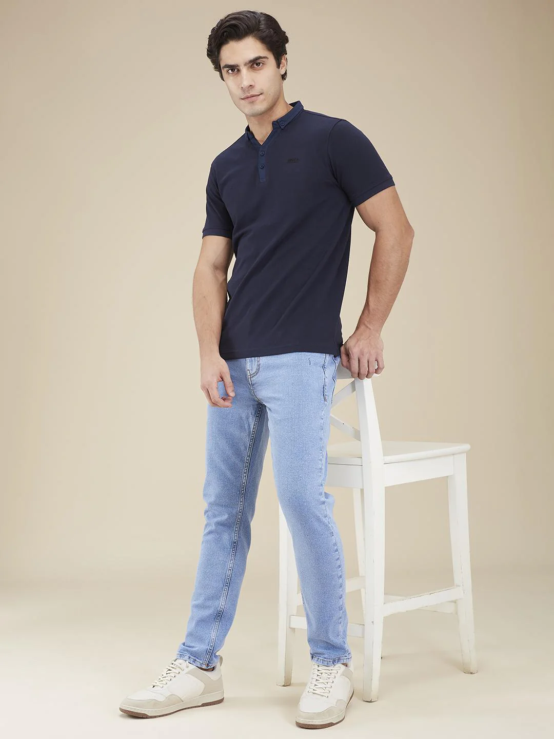 Light Blue Cropped Fit Denims For Men By Being Human Clothing - Image 6