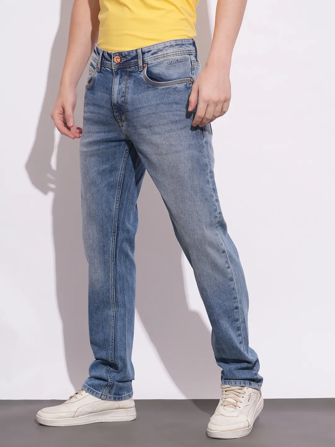 Light Blue Straight Fit Denims For Men By Being Human Clothing - Image 2