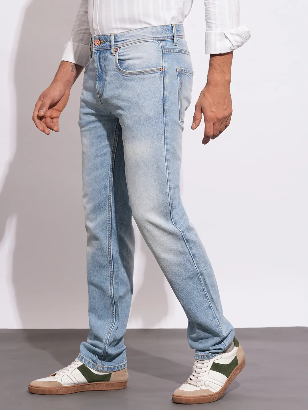 Light Blue Straight Fit Denims For Men By Being Human Clothing - Image 2