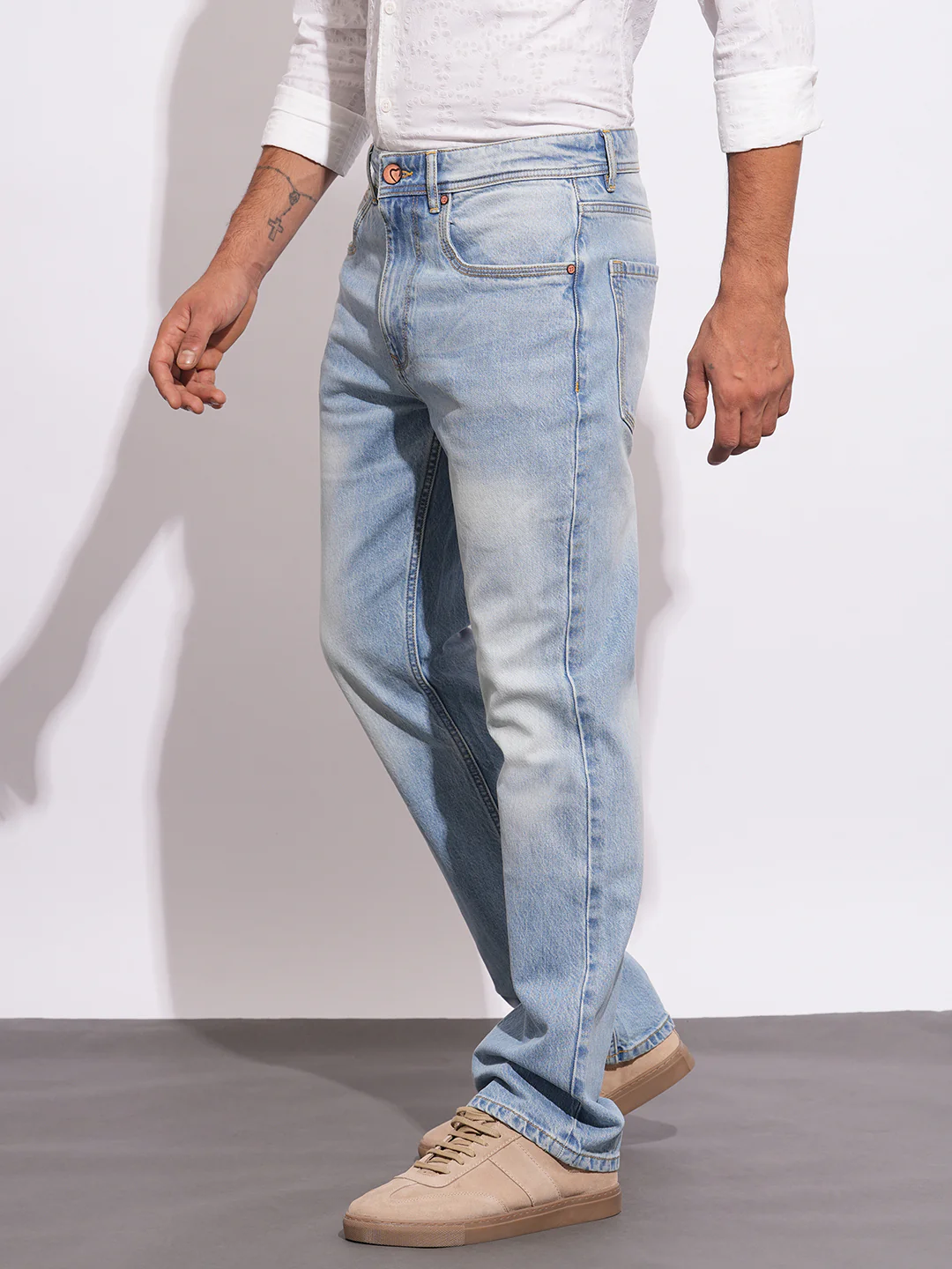 Light Blue Boot Cut Fit Denims For Men By Being Human Clothing - Image 2