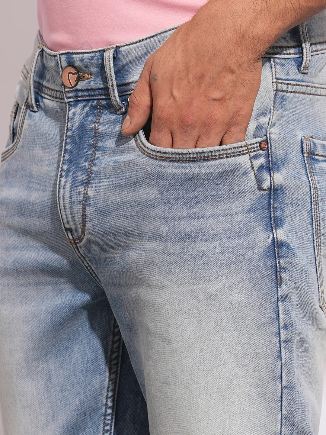 Light Blue Straight Fit Denims For Men By Being Human Clothing - Image 5