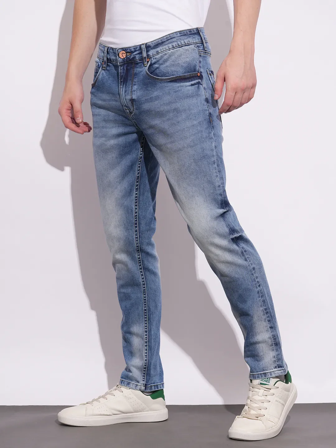 Light Blue Cropped Fit Denims For Men By Being Human Clothing - Image 2