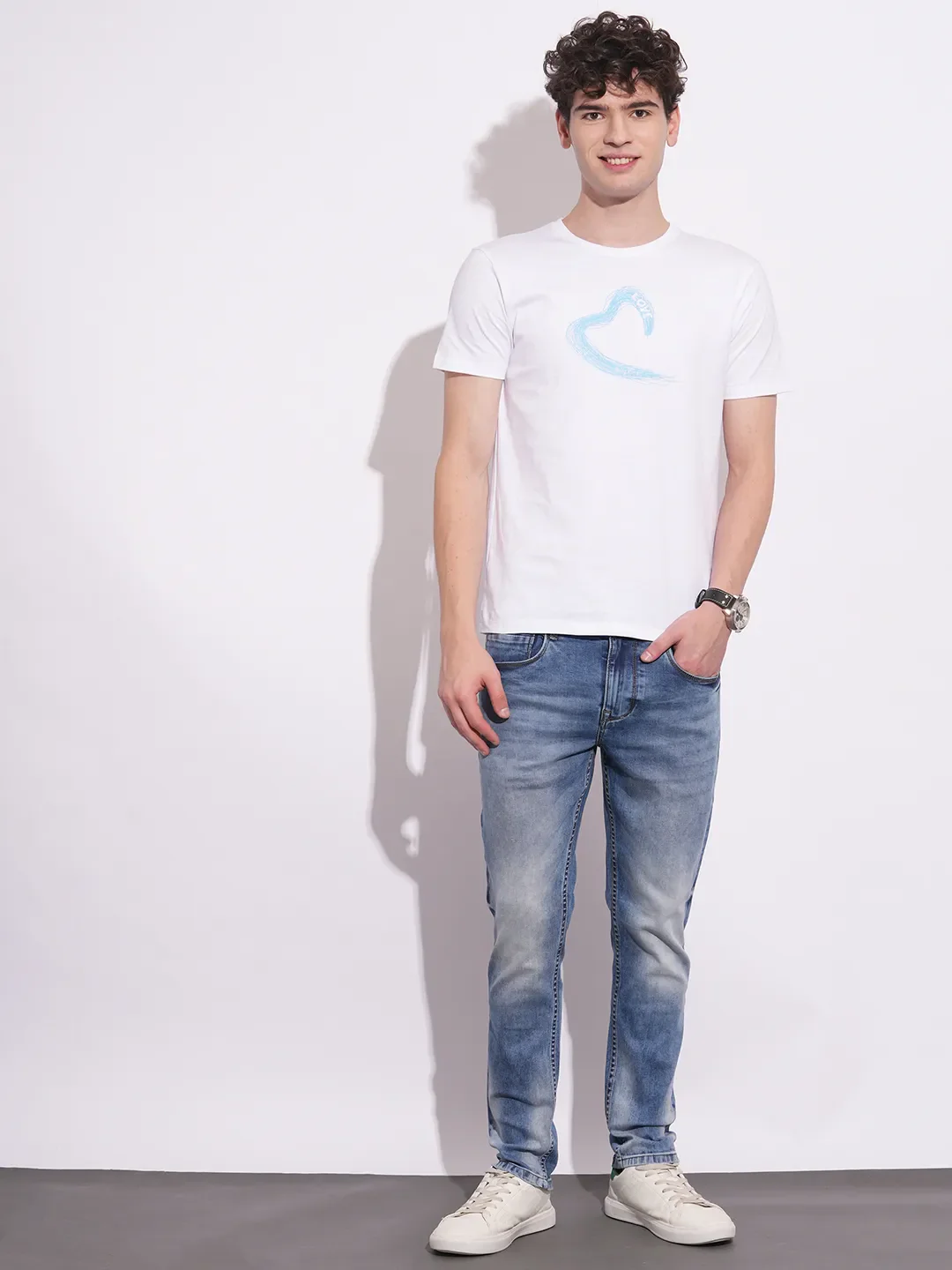 Light Blue Cropped Fit Denims For Men By Being Human Clothing - Image 4