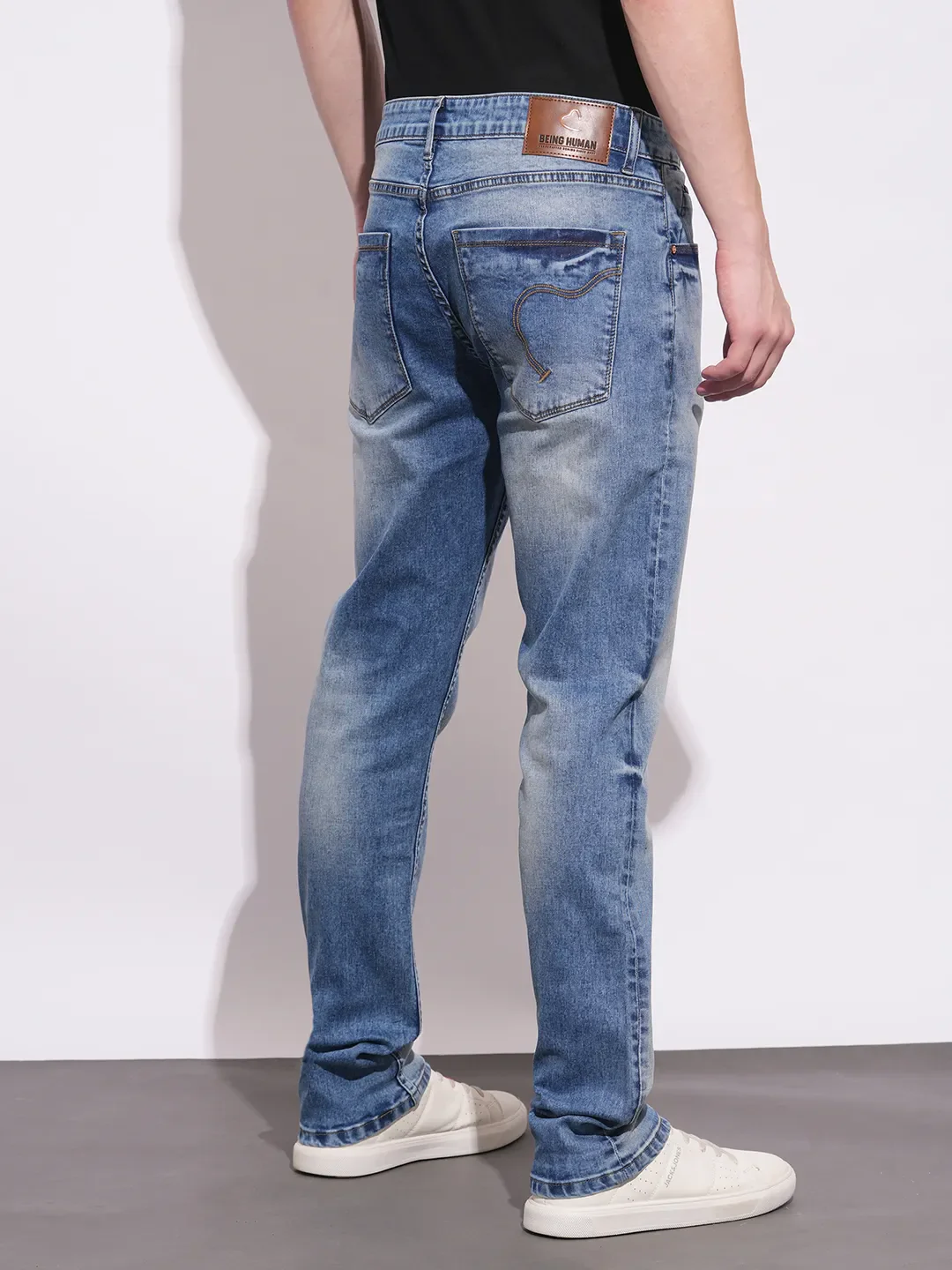 Light Blue Slim Fit Denims For Men By Being Human Clothing - Image 3