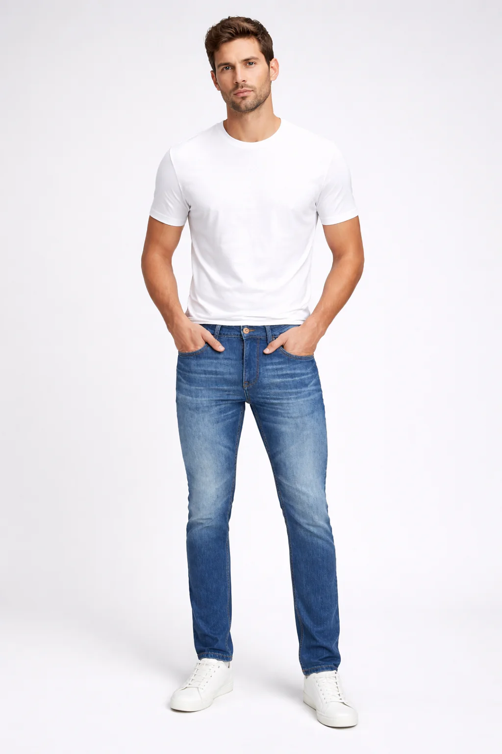 Mid Tone Straight Fit Denims For Men By Being Human Clothing - Image 2