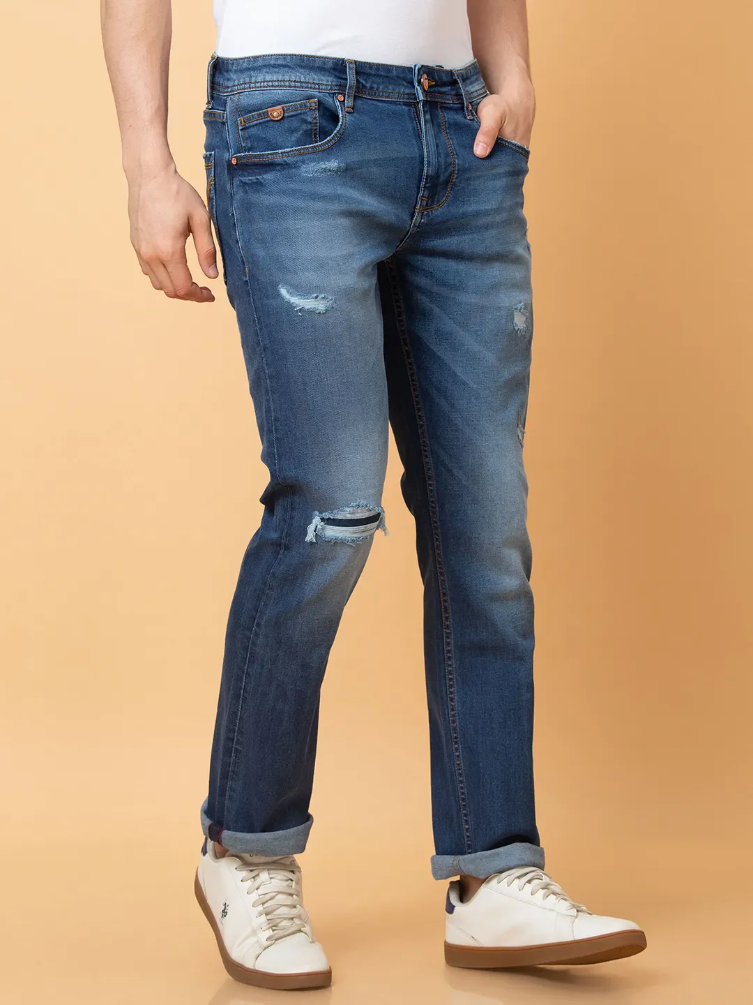 Blue Straight Fit Men's Denims by Being Human Clothing - Image 4