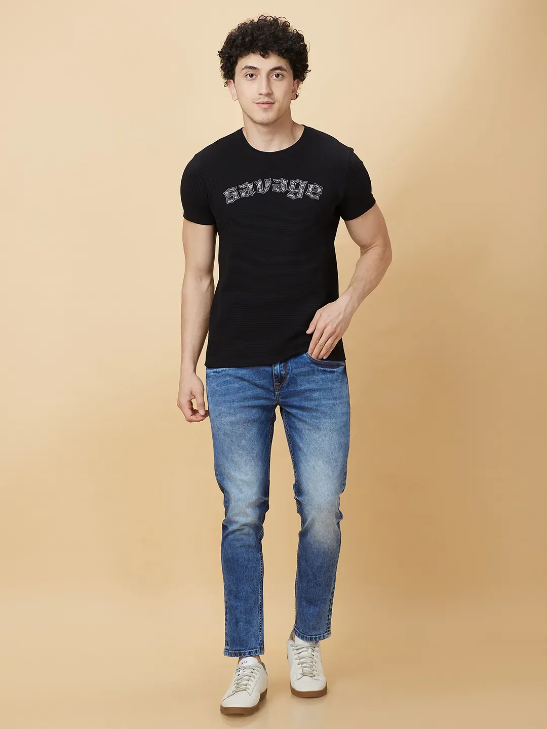 Blue Cropped Fit Denims For Men By Being Human Clothing - Image 2