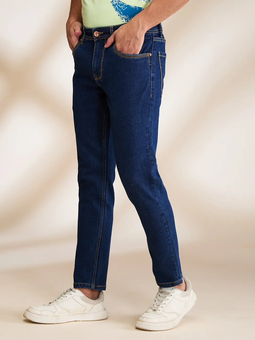Blue Cropped Fit Denims For Men By Being Human Clothing - Image 4