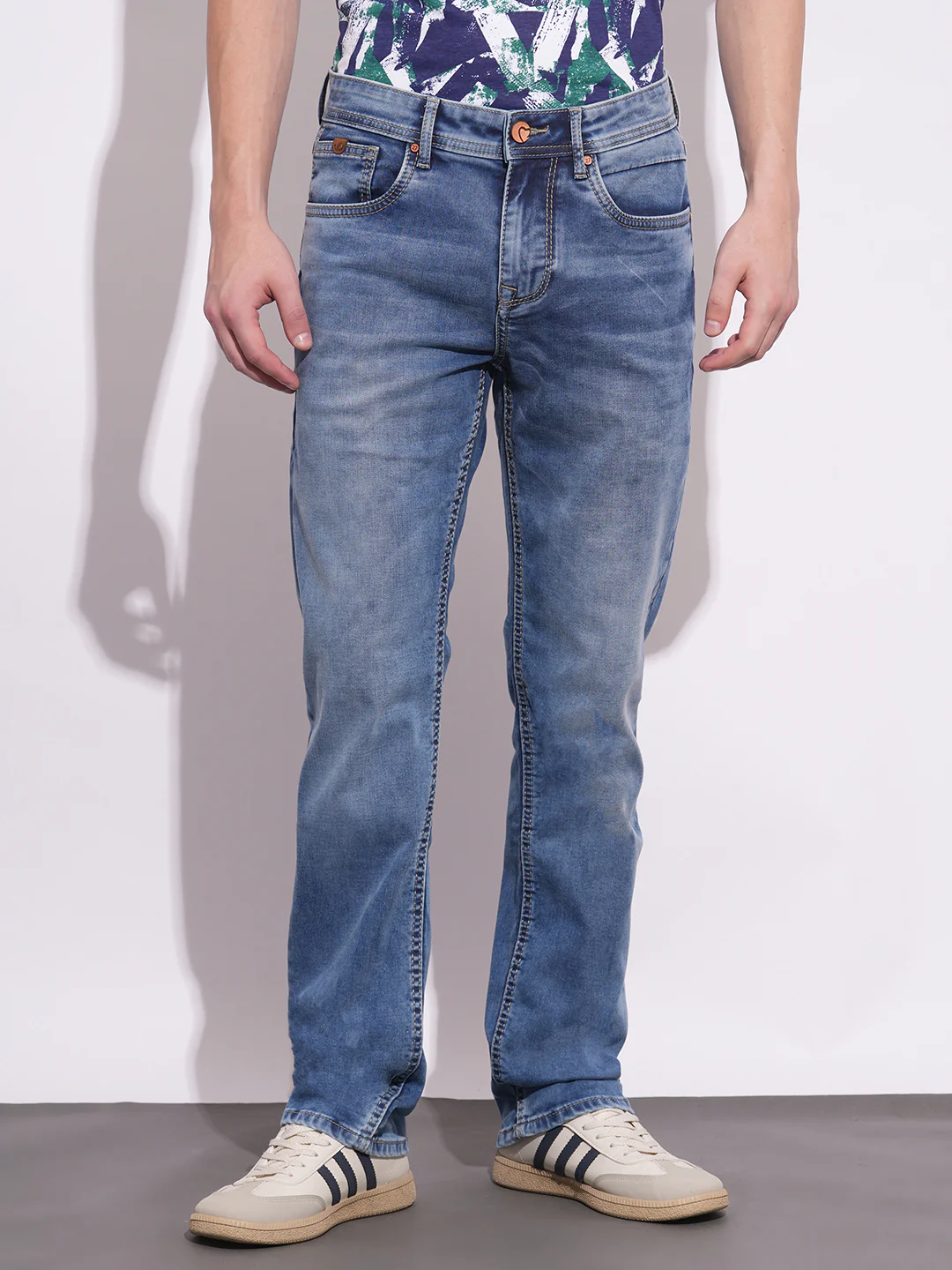 Blue Straight Fit Denims For Men By Being Human Clothing