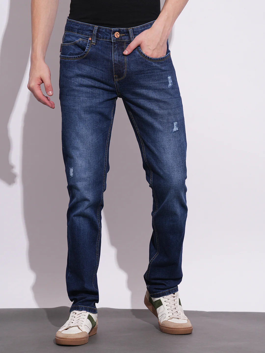 Blue Straight Fit Denims For Men By Being Human Clothing