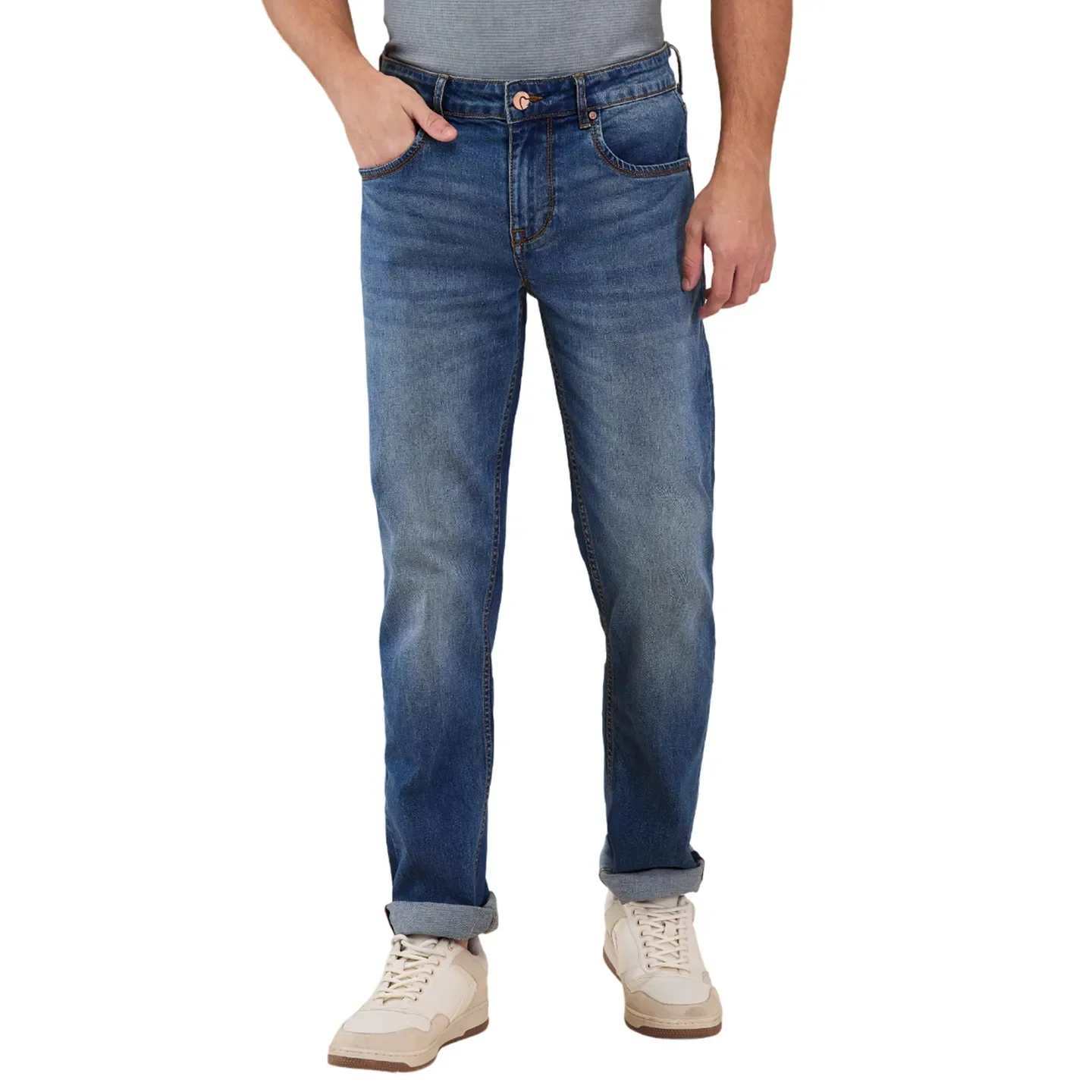 Blue Straight Fit Denims For Men By Being Human Clothing