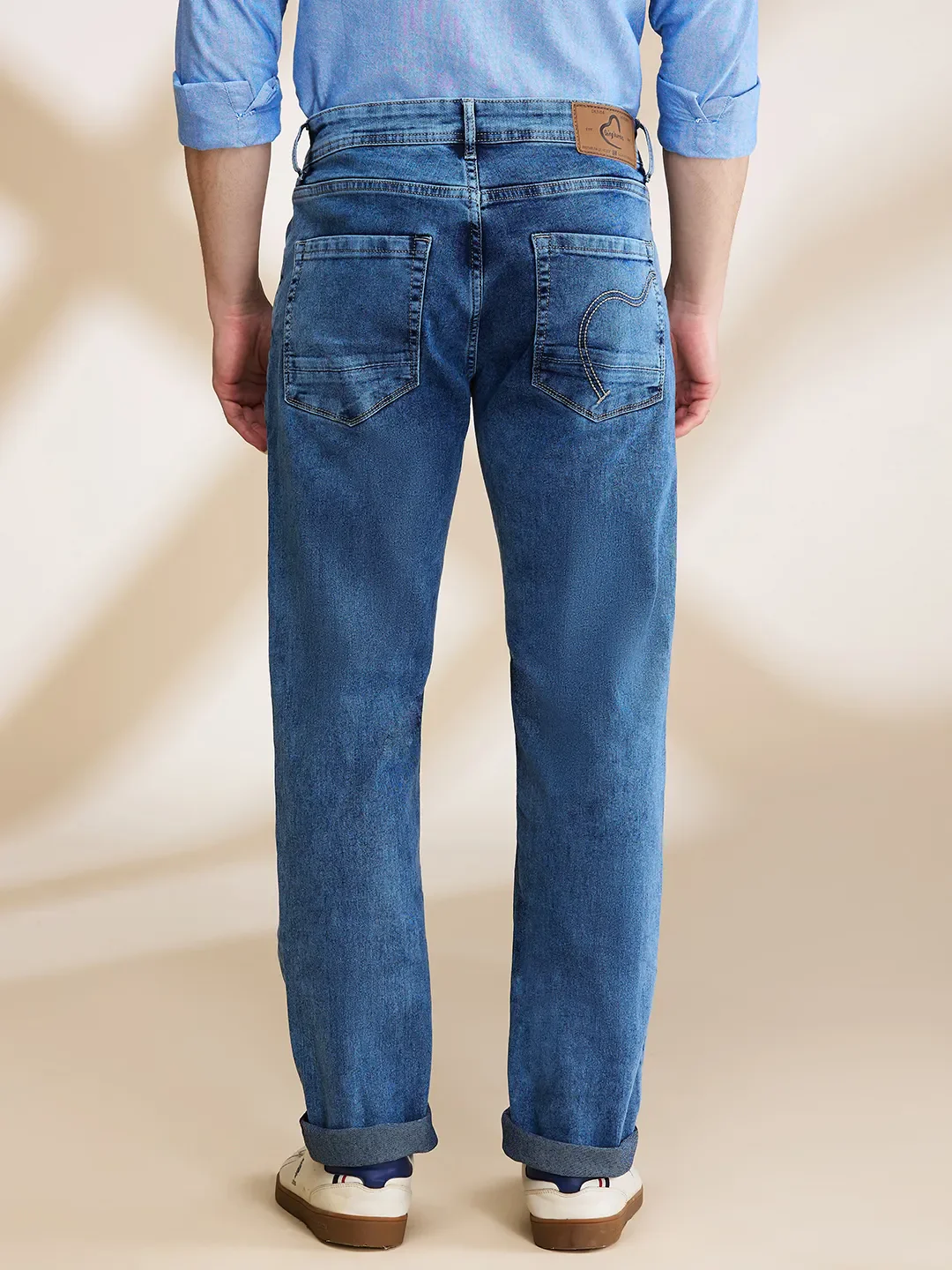 Blue Straight Fit Denims For Men By Being Human Clothing - Image 3