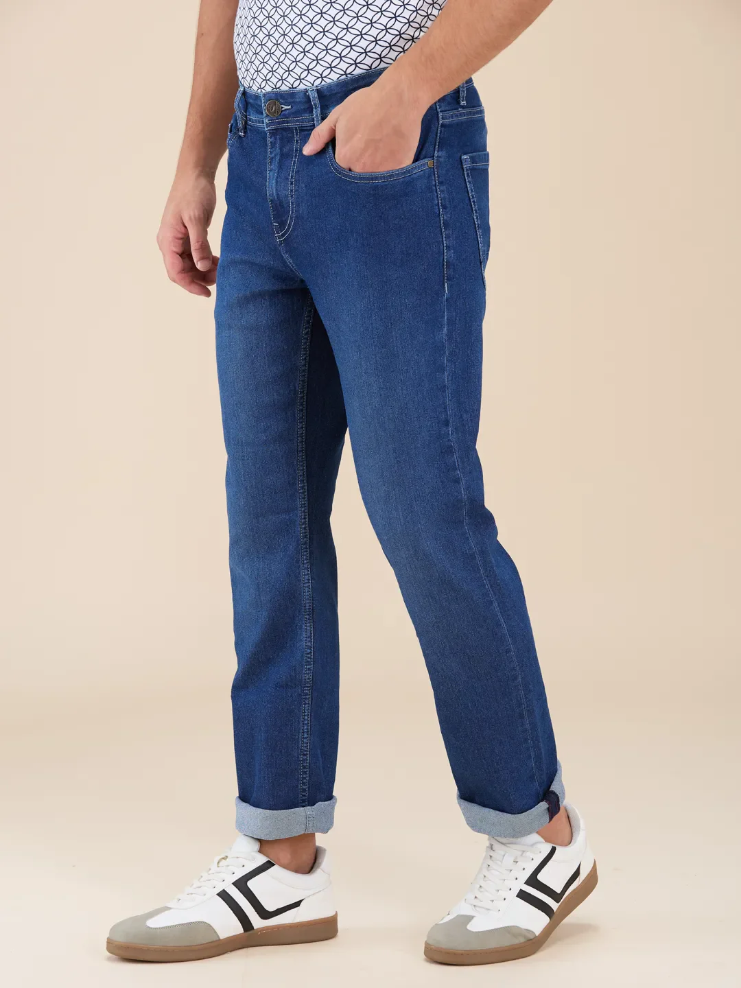 Blue Straight Fit Denims For Men By Being Human Clothing - Image 4