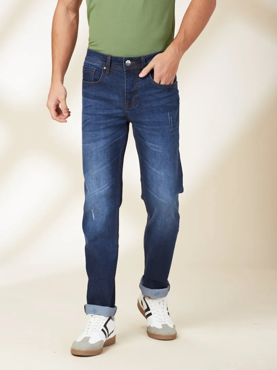 Blue Straight Fit Denims For Men By Being Human Clothing