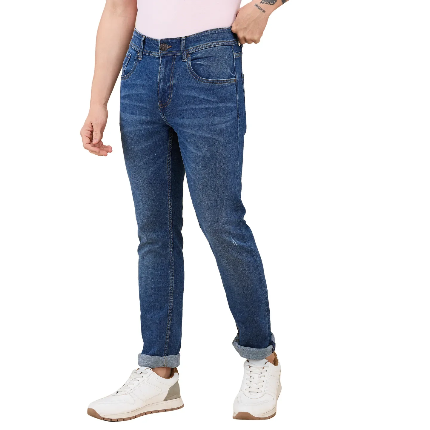 Blue Straight Fit Denims For Men By Being Human Clothing - Image 4