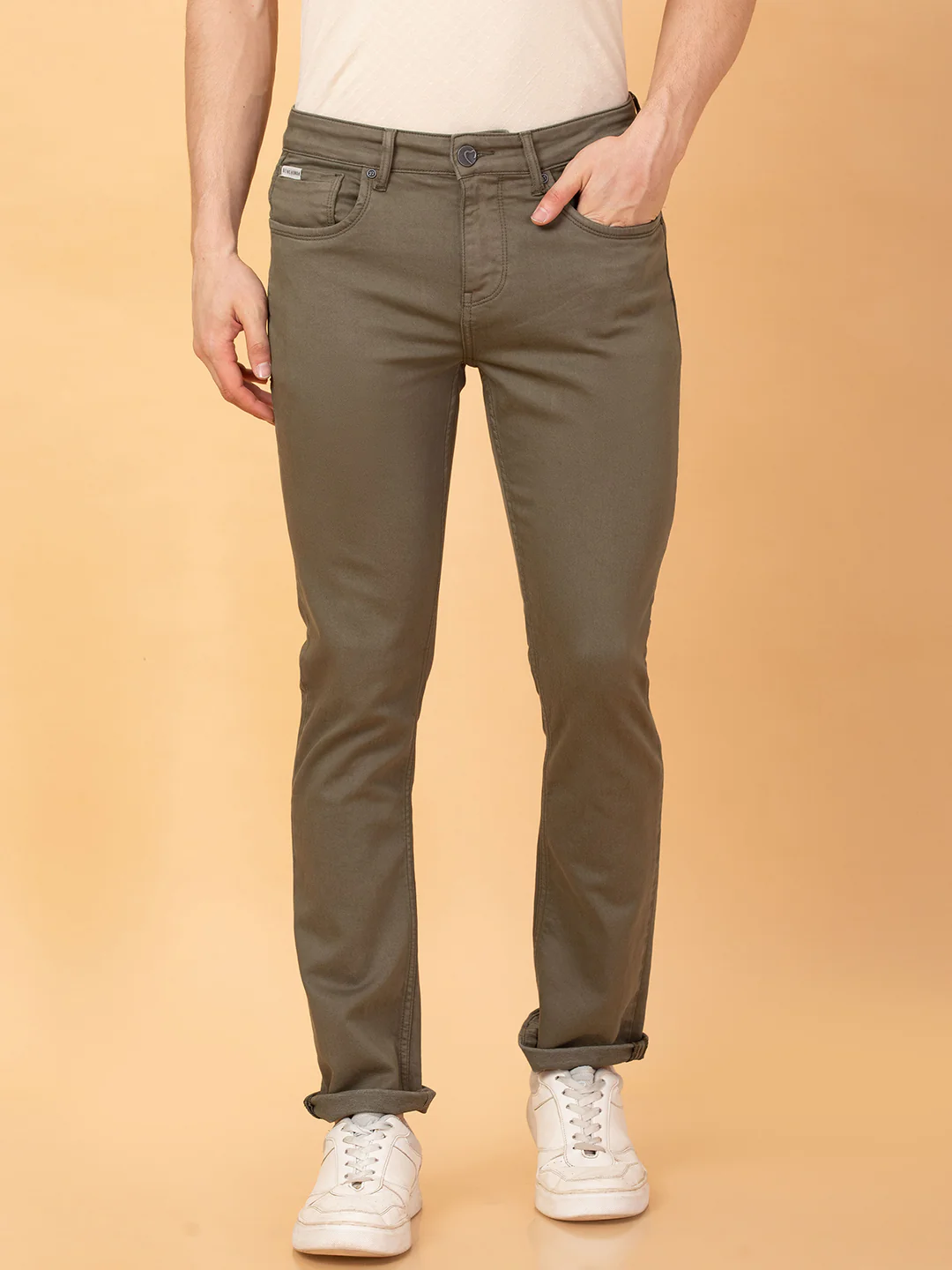 Olive Straight Fit Denims For Men By Being Human Clothing
