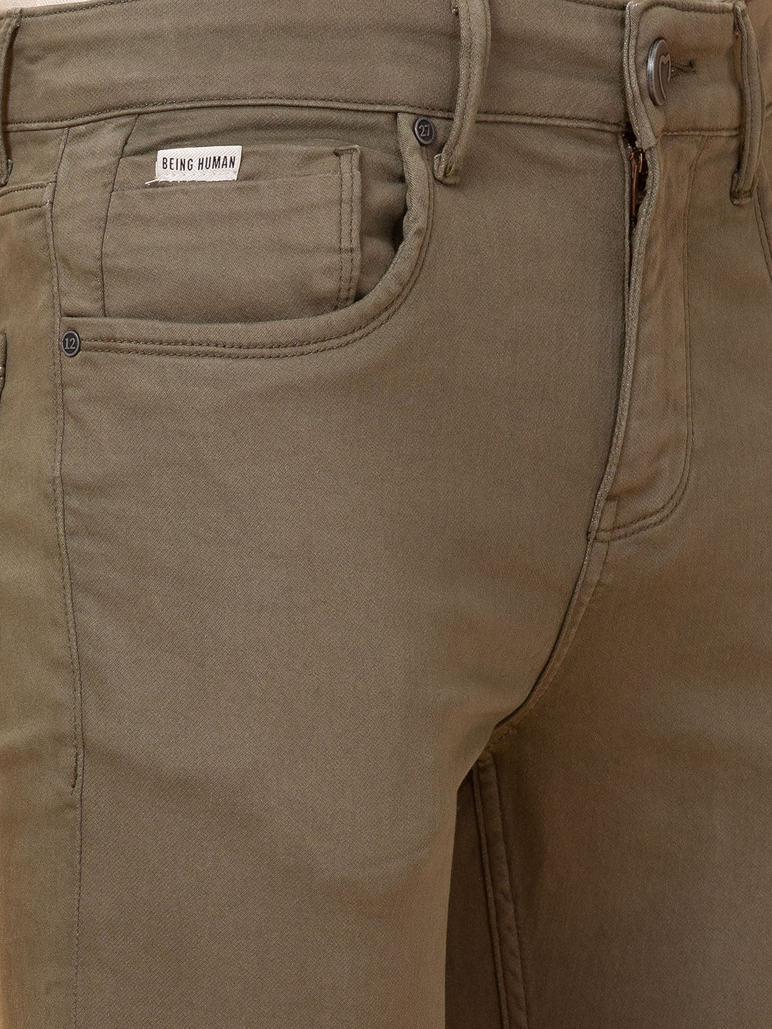 Olive Straight Fit Denims For Men By Being Human Clothing - Image 5