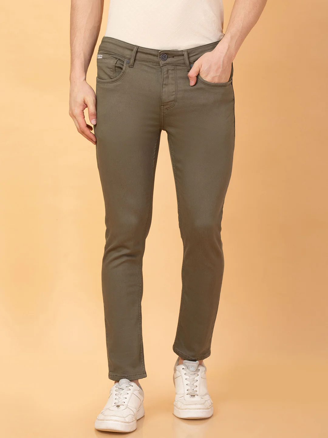 Olive Cropped Fit Denims For Men By Being Human Clothing