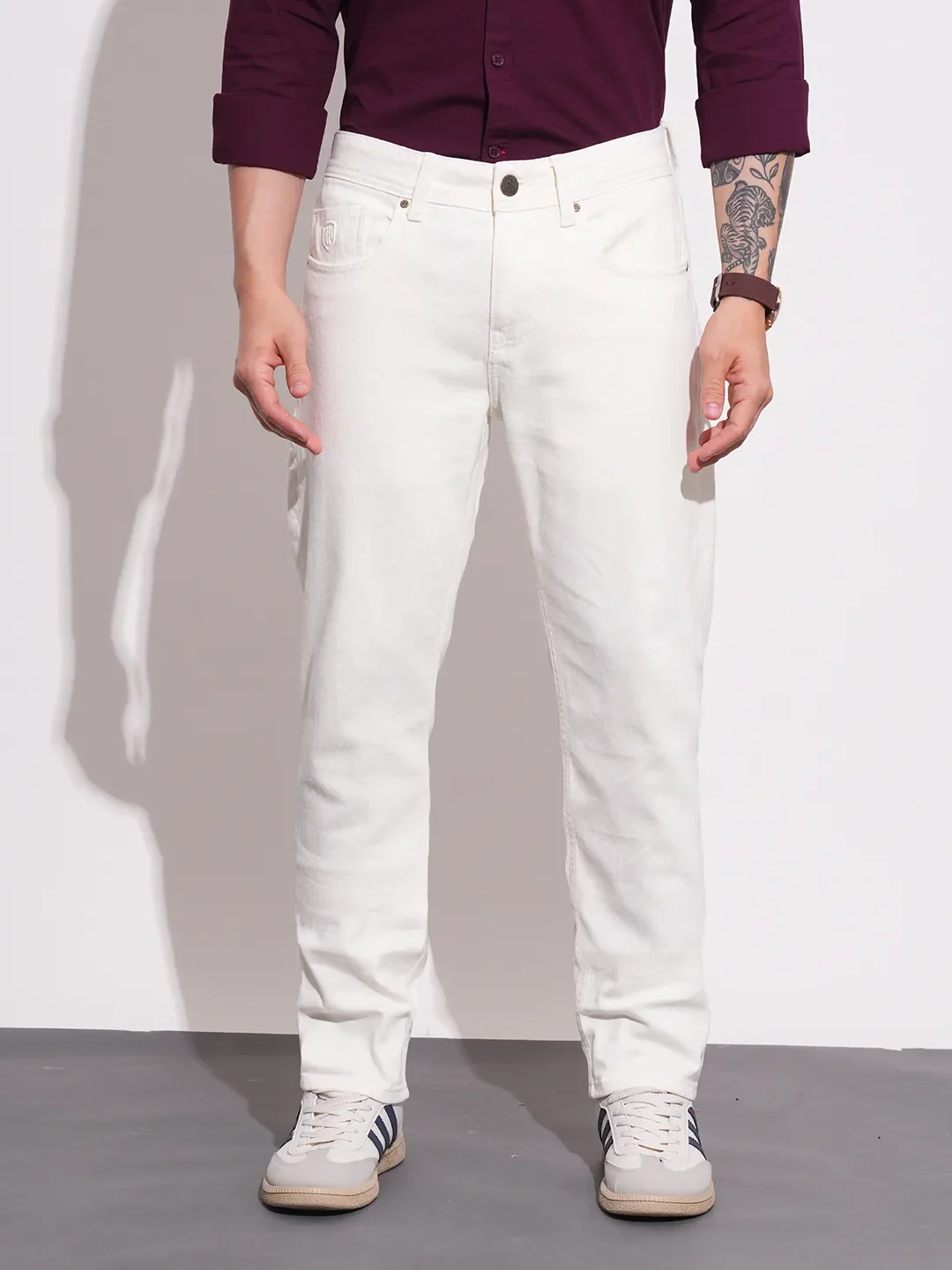 White Straight Fit Men's Denims by Being Human Clothing