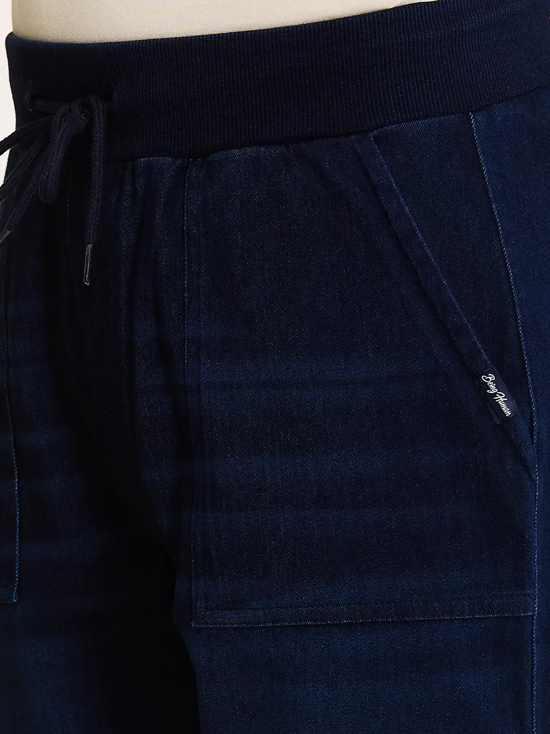 Dark Blue Straight Fit Joggers For Men By Being Human Clothing - Image 5