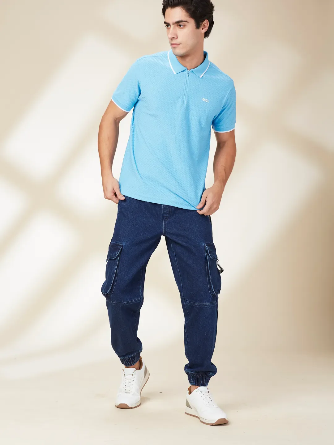 Dark Blue Slim Fit Joggers For Men By Being Human Clothing - Image 2