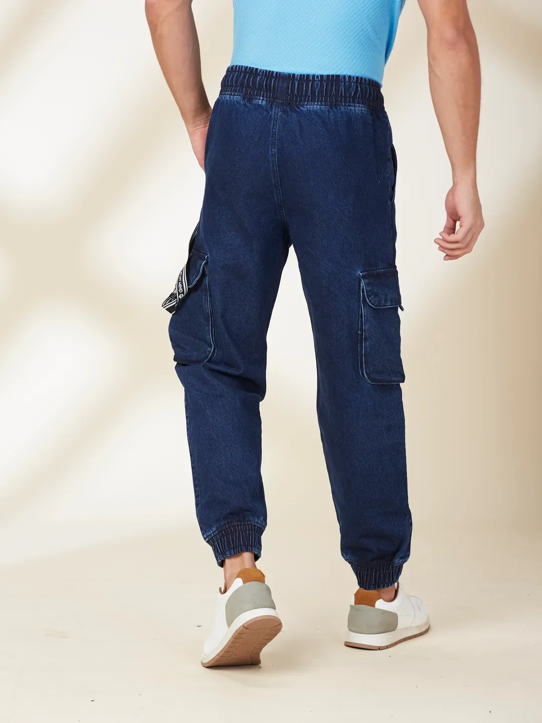 Dark Blue Slim Fit Joggers For Men By Being Human Clothing - Image 3