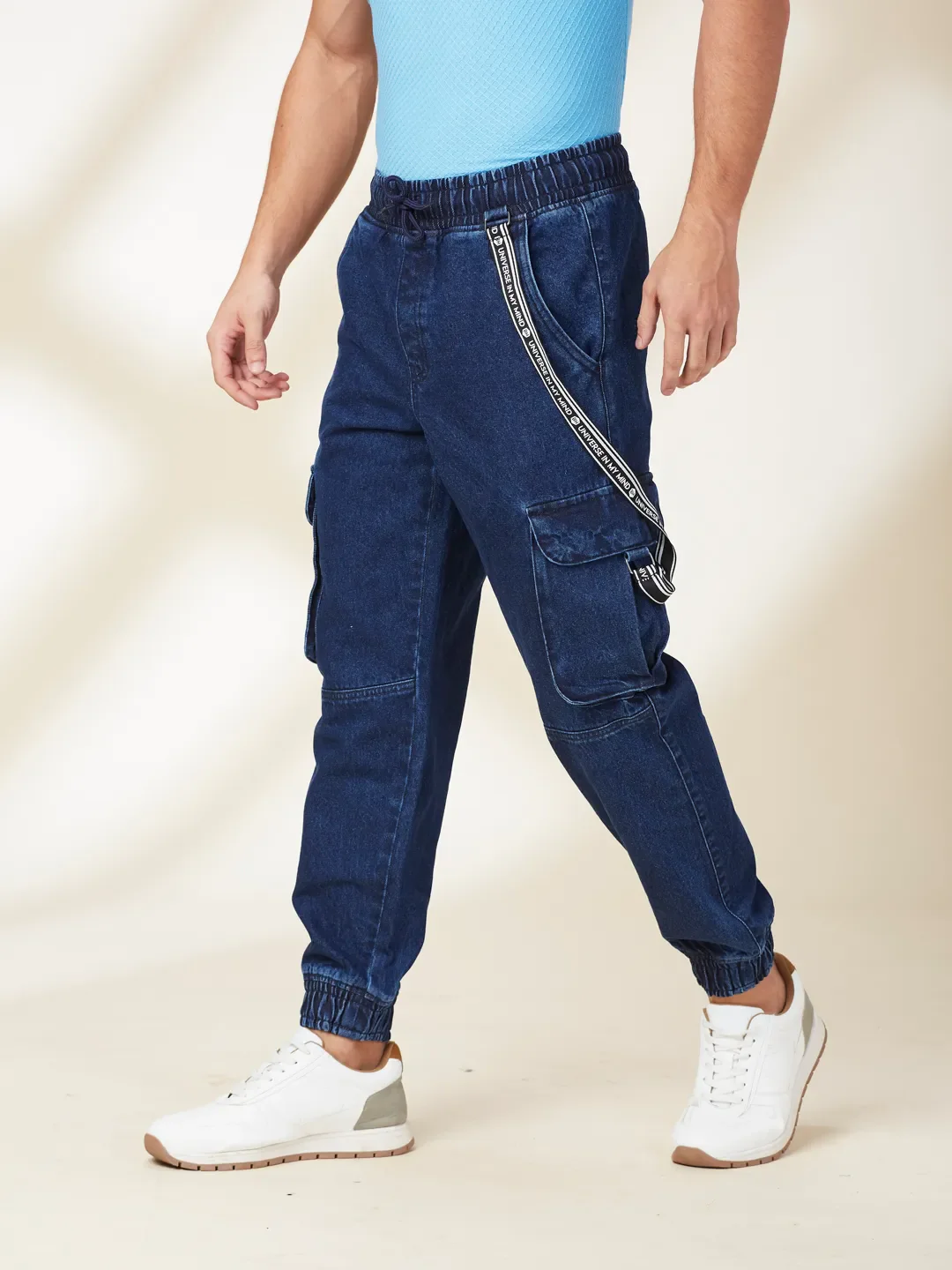 Dark Blue Slim Fit Joggers For Men By Being Human Clothing - Image 4