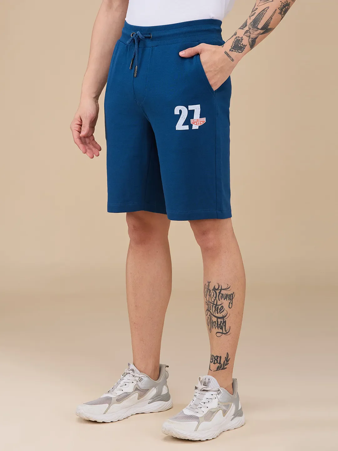 Navy Regular Fit Shorts For Men By Being Human Clothing - Image 4