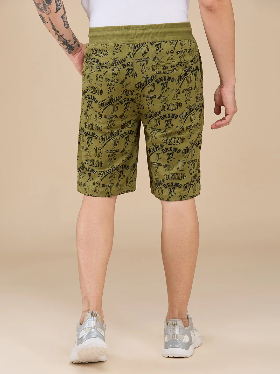 Olive Regular Fit Shorts For Men By Being Human Clothing - Image 3