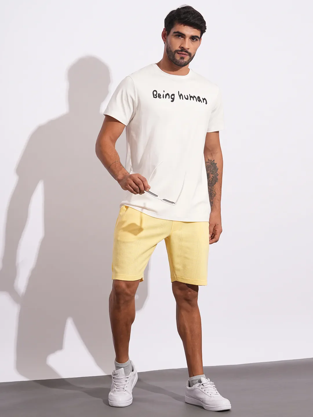 Yellow Regular Fit Shorts For Men By Being Human Clothing - Image 4