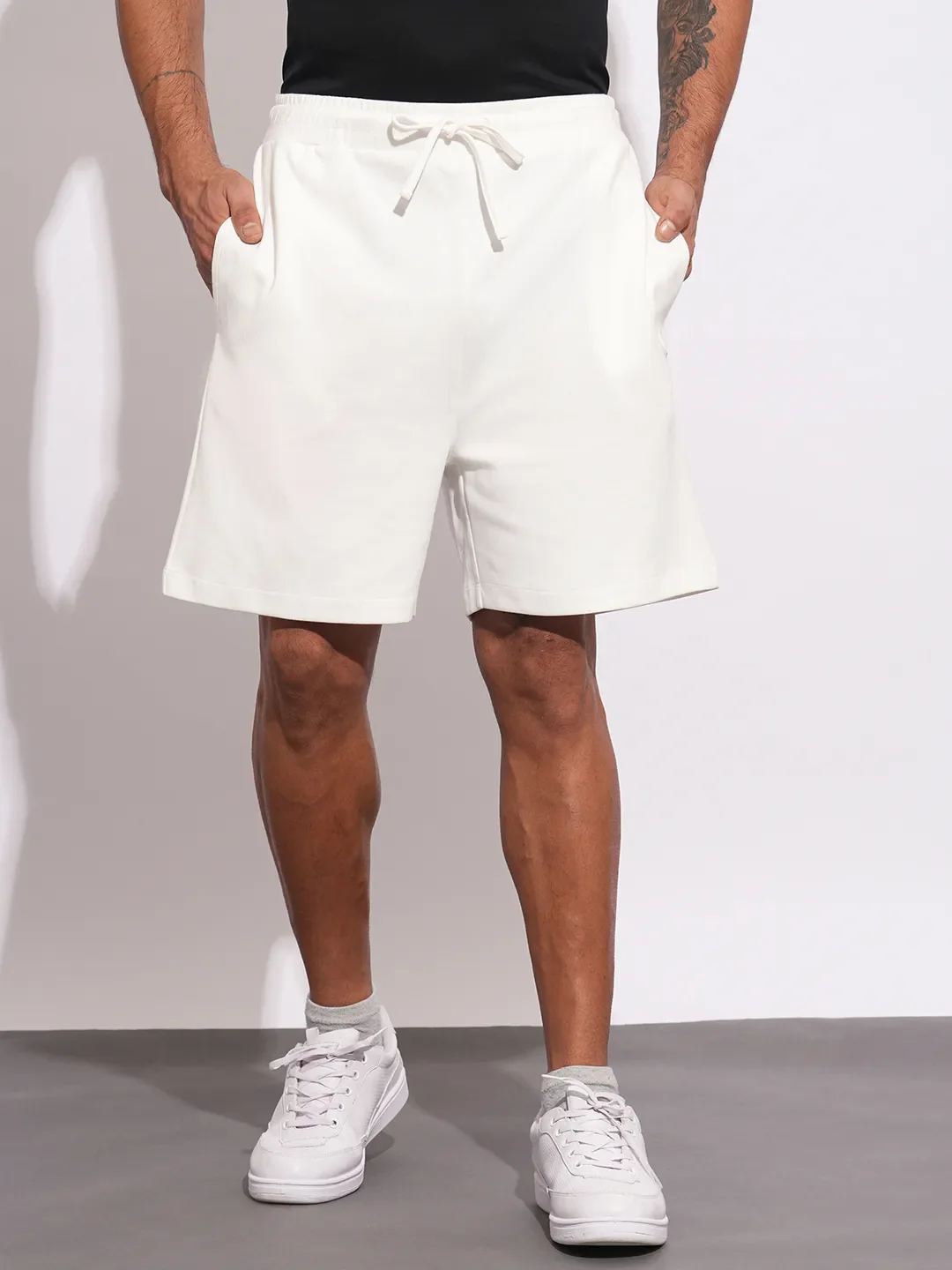 White Regular Fit Shorts For Men By Being Human Clothing