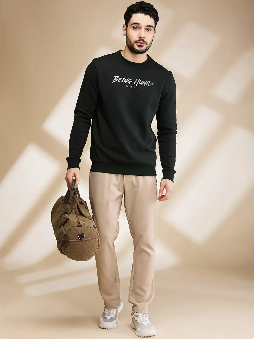 Beige Regular fit Men's Track Pants by Being Human Clothing - Image 6