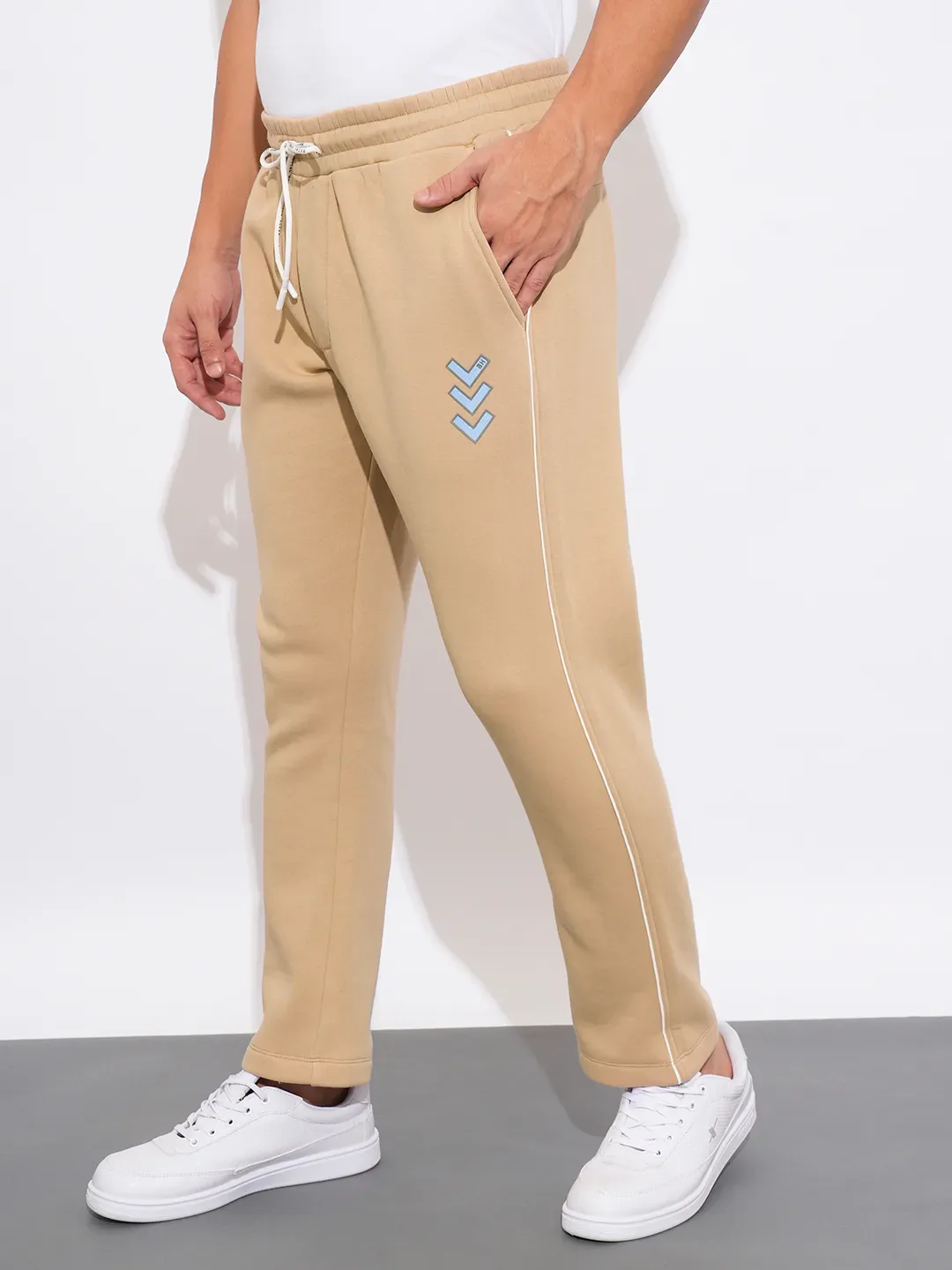 Beige Regular Fit Track Pants For Men By Being Human Clothing - Image 2