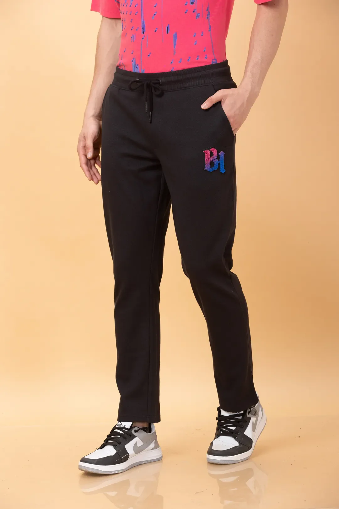 Black Regular Fit Track Pants For Men By Being Human Clothing - Image 3