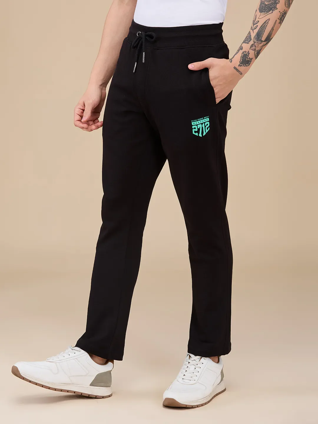 Black Regular Fit Track Pants For Men By Being Human Clothing - Image 4