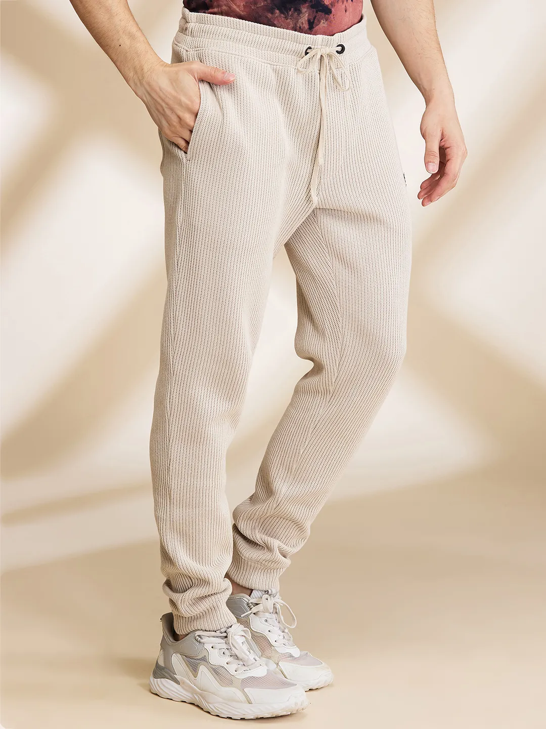 Beige Regular Fit Track Pants For Men By Being Human Clothing - Image 4